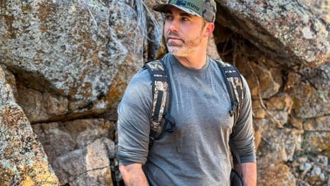 Hunter wearing and reviewing a KUIU ULTRA Merino 120 LT LS Crew-T long-sleeved shirt