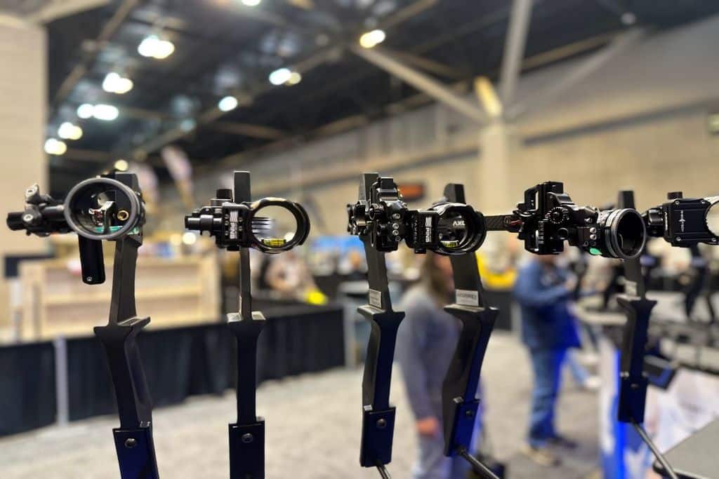 ata axcel archery sights on display at the archery trade association's annual show