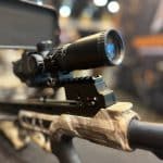 CenterPoint hunting crossbow with mounted illuminated scope on display at SHOT Show